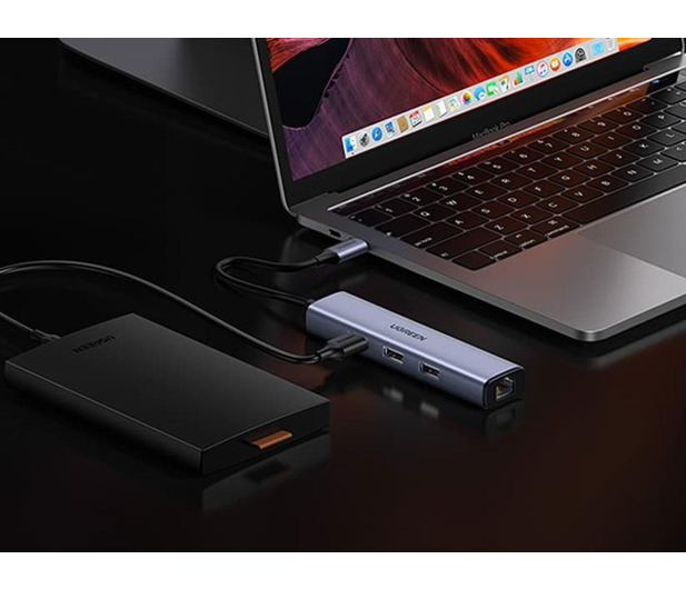UGREEN Adapter CM475 Hub USB-C do 3x USB 3.0 RJ45 USB-C PD szary - 1488901 - zdjęcie 3